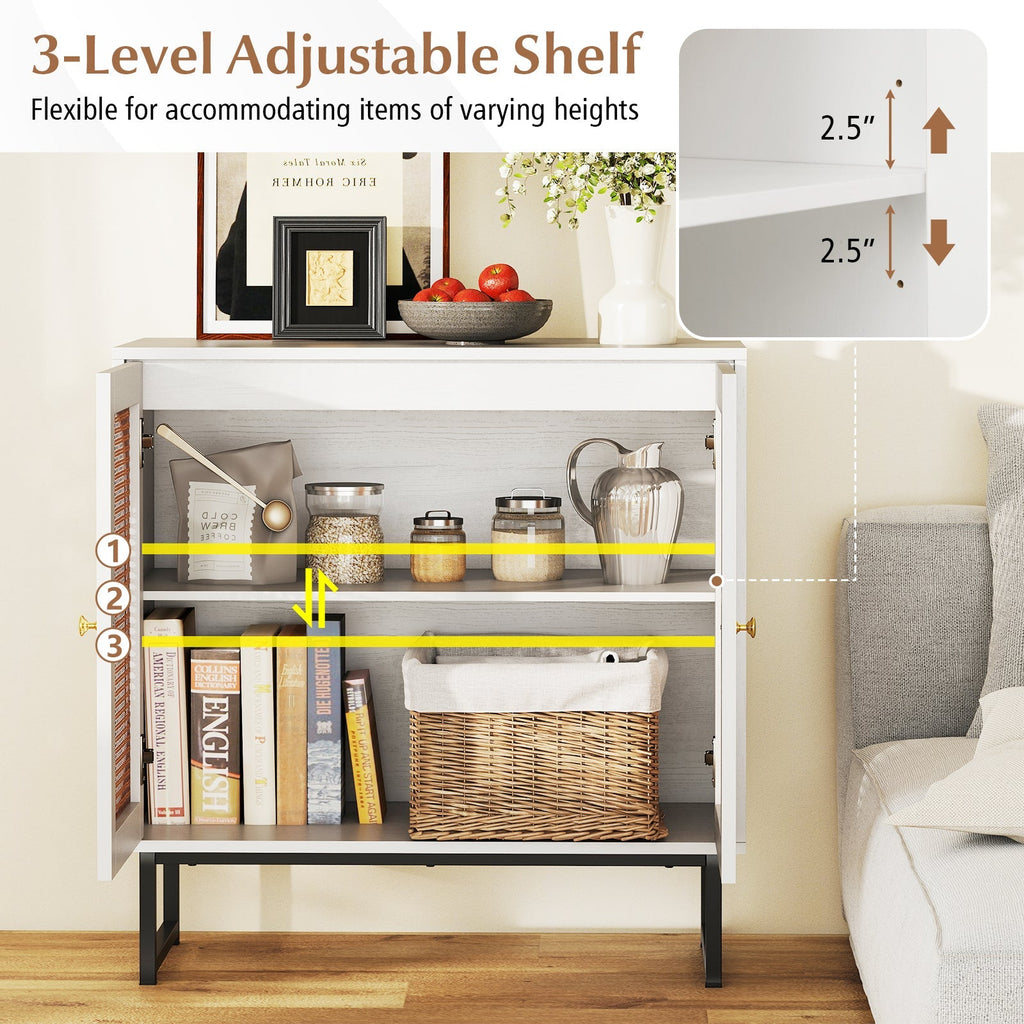 Buffet Cabinet Rattan Storage Cabinet with 2 Doors and Adjustable Shelf