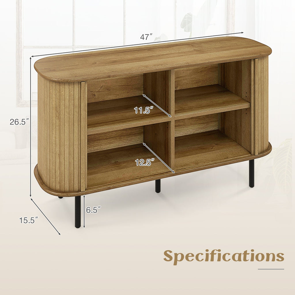 47 Inch Sideboard Buffet Cabinet with Adjustable Shelves for Kitchen Dining Room Living Room Entryway-Oak
