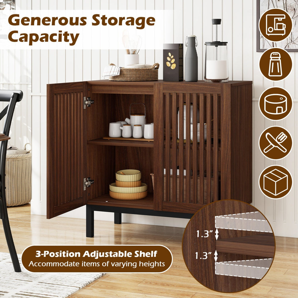 Buffet Cabinet with Storage 32" Wooden Sideboard Coffee Bar Station-Walnut
