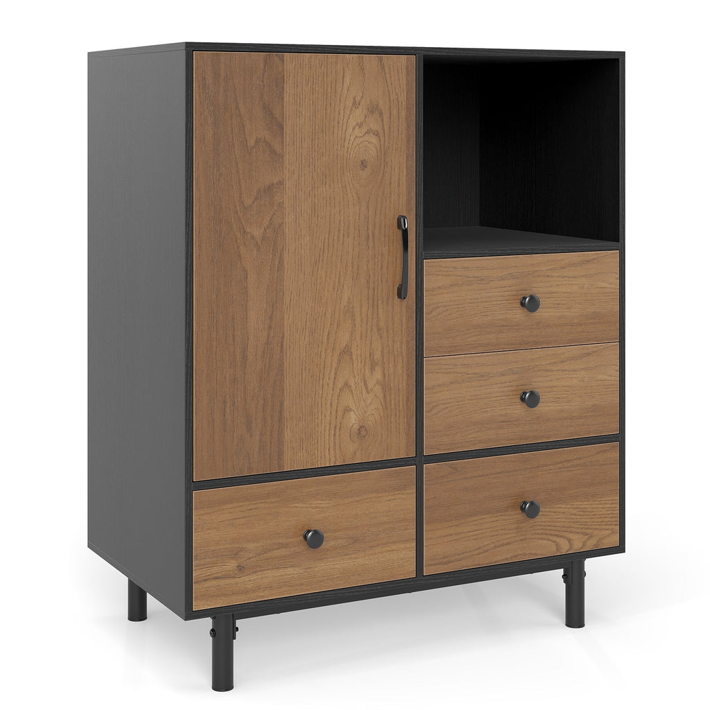 Buffet Sideboard Mid Century Modern Storage Cabinet with 4 Drawers and Open Compartment