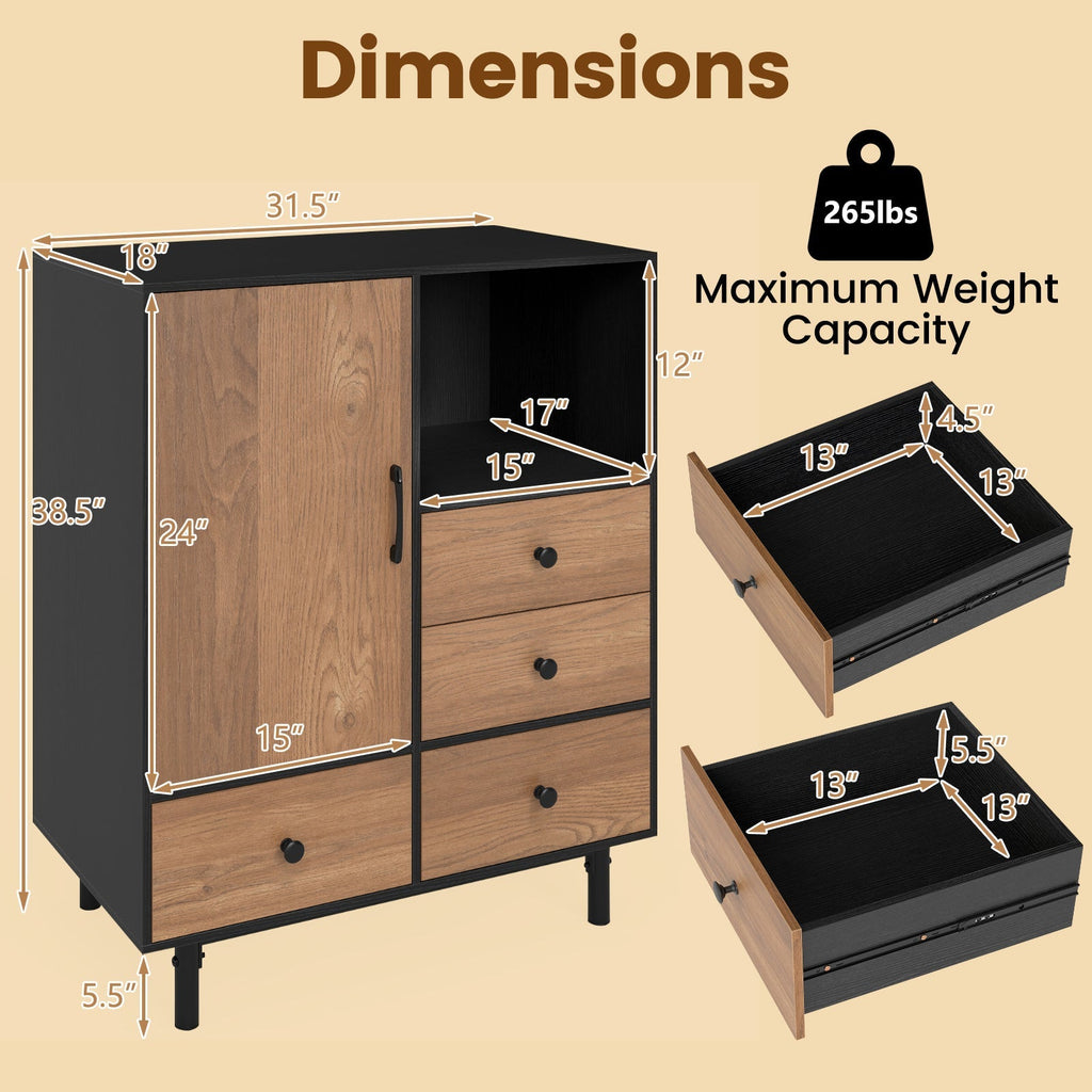 Buffet Sideboard Mid Century Modern Storage Cabinet with 4 Drawers and Open Compartment