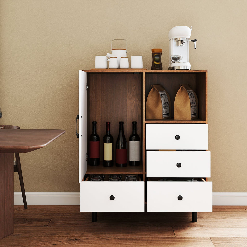 Buffet Sideboard Mid Century Modern Storage Cabinet with 4 Drawers and Open Compartment