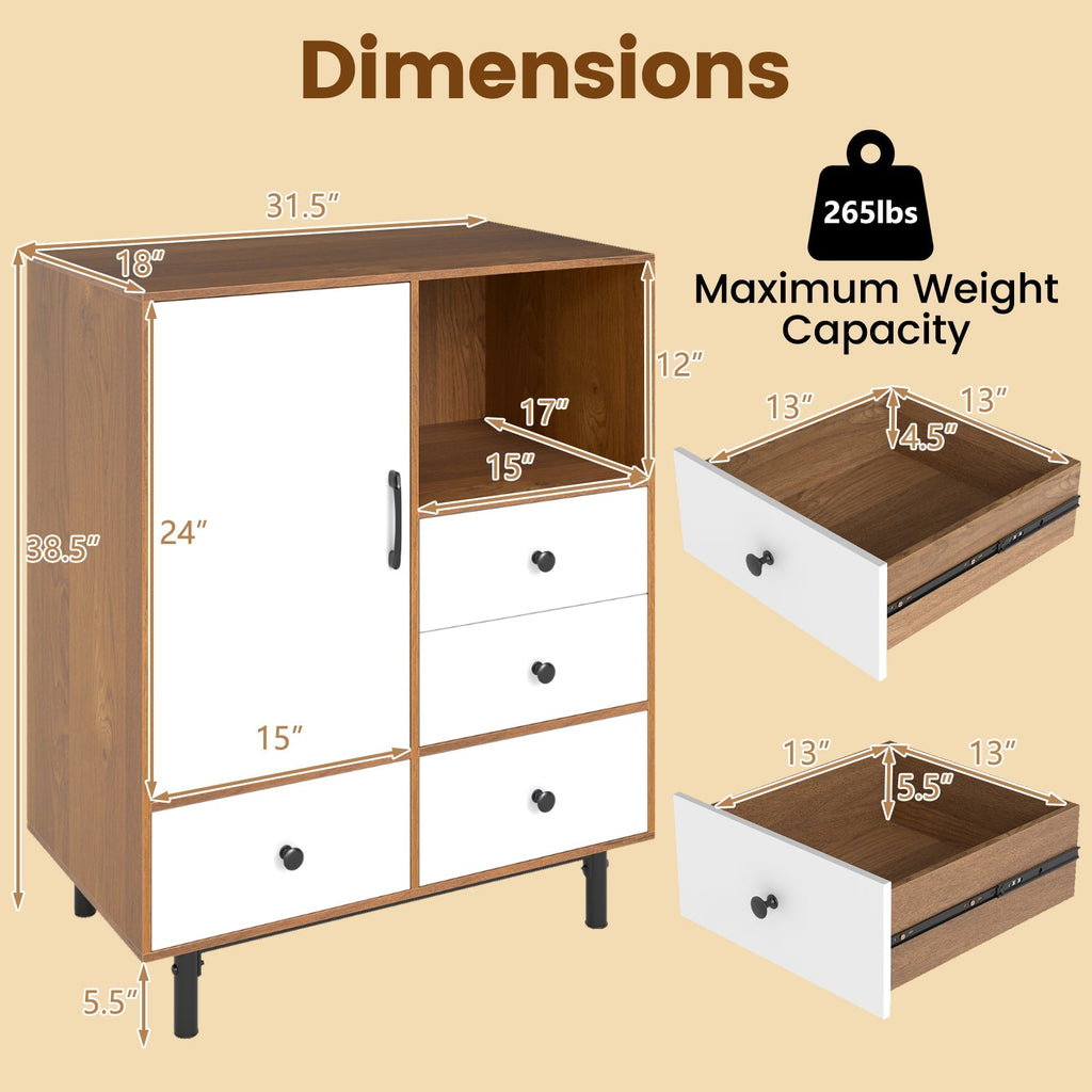 Buffet Sideboard Mid Century Modern Storage Cabinet with 4 Drawers and Open Compartment