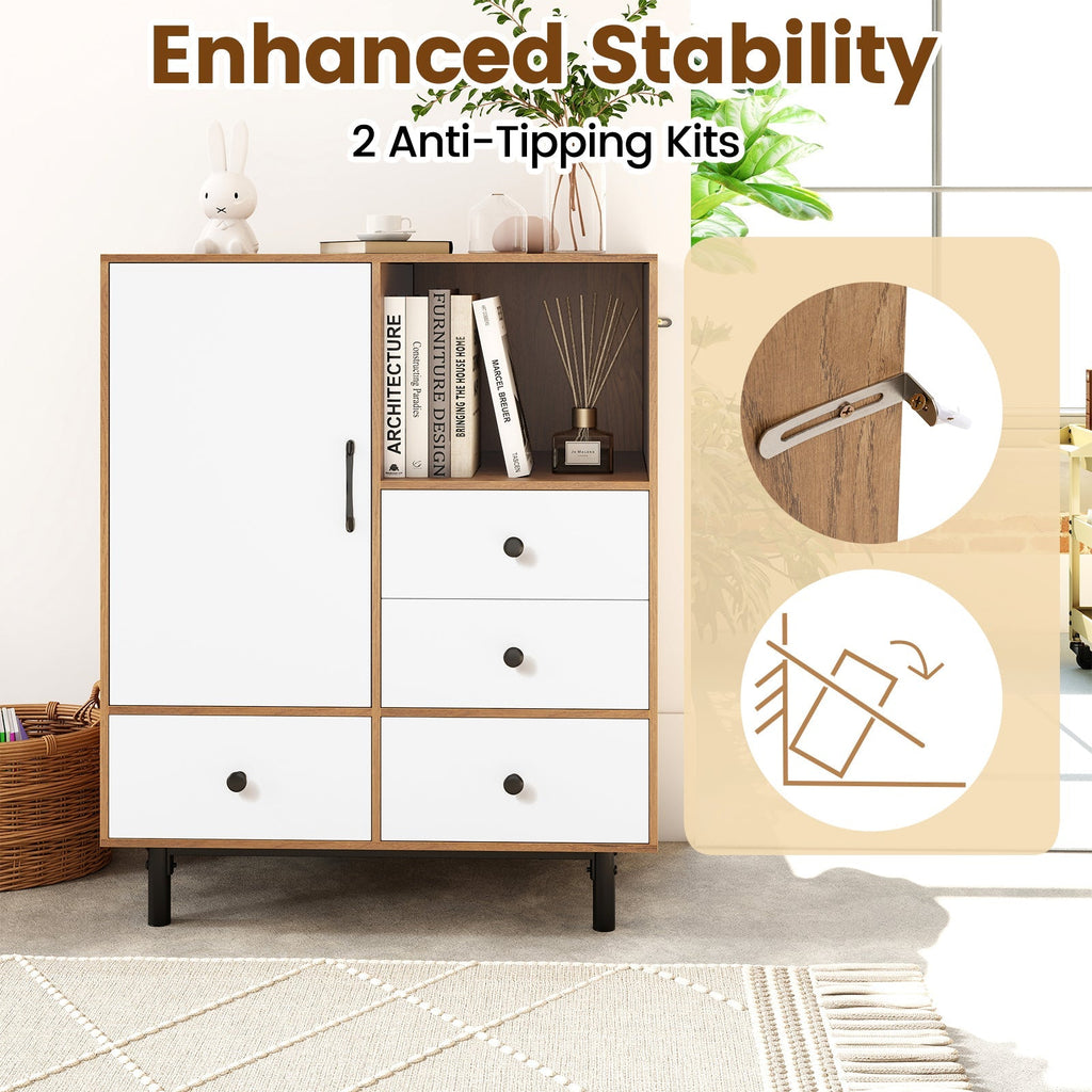 Buffet Sideboard Mid Century Modern Storage Cabinet with 4 Drawers and Open Compartment