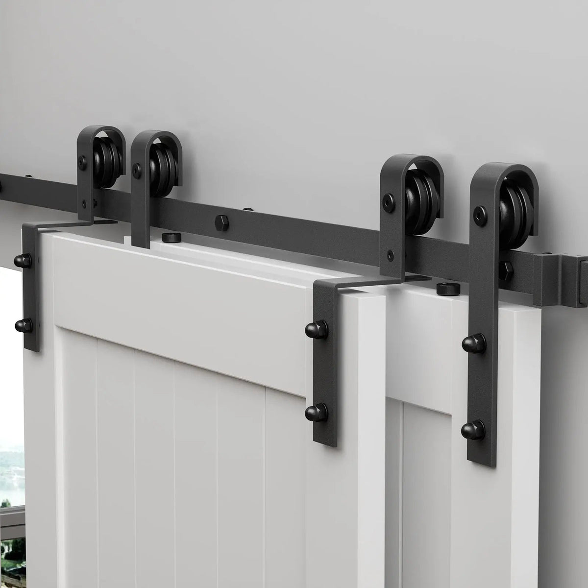 Bypass Sliding Barn Door Hardware Kit Basic J Pulley (No Door)