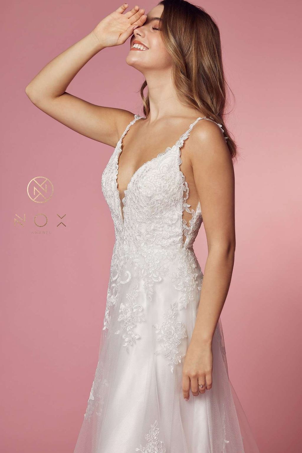 Nox Anabel C461 A-Line V-Neck Side Cutout Lace Strap Ball Gown