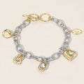 Geometric Textured Charm Station Chunky Chain Toggle Bracelet