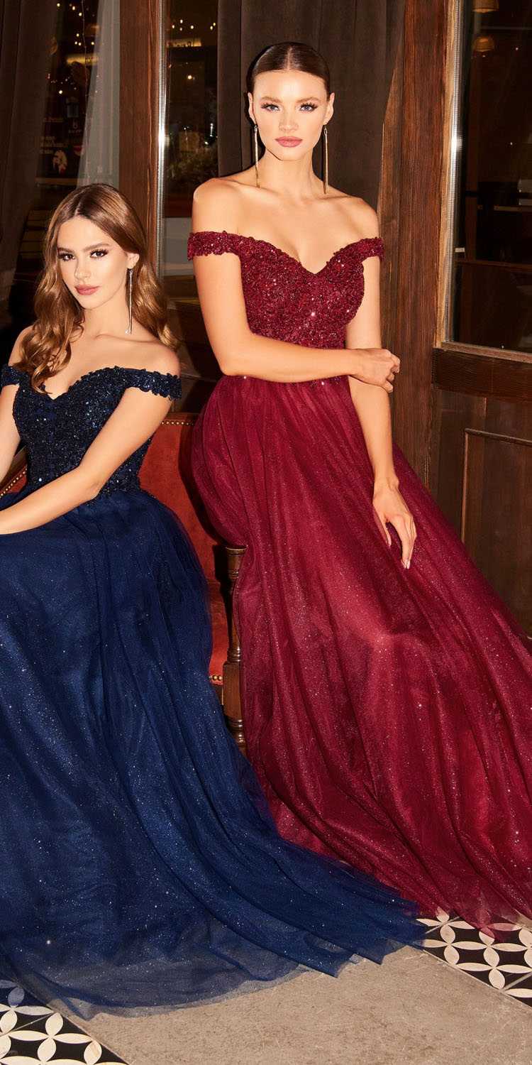 Cinderella Divine CD0177 Glitter Tulle A-Line Ball Gown Off the Shoulder