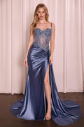 Ladivine CD868 Long Glamorous Lace Detailed Formal Gown Side Sash
