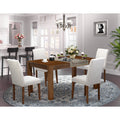 EAST WEST FURNITURE - CNAB5-NN-35 - 5-Pc Dining Table Set- 4 Dining Chairs and Rectangular Dining Table - Doeskin Linen Fabric Seat and High Chair Back (Antique Walnut Finish)