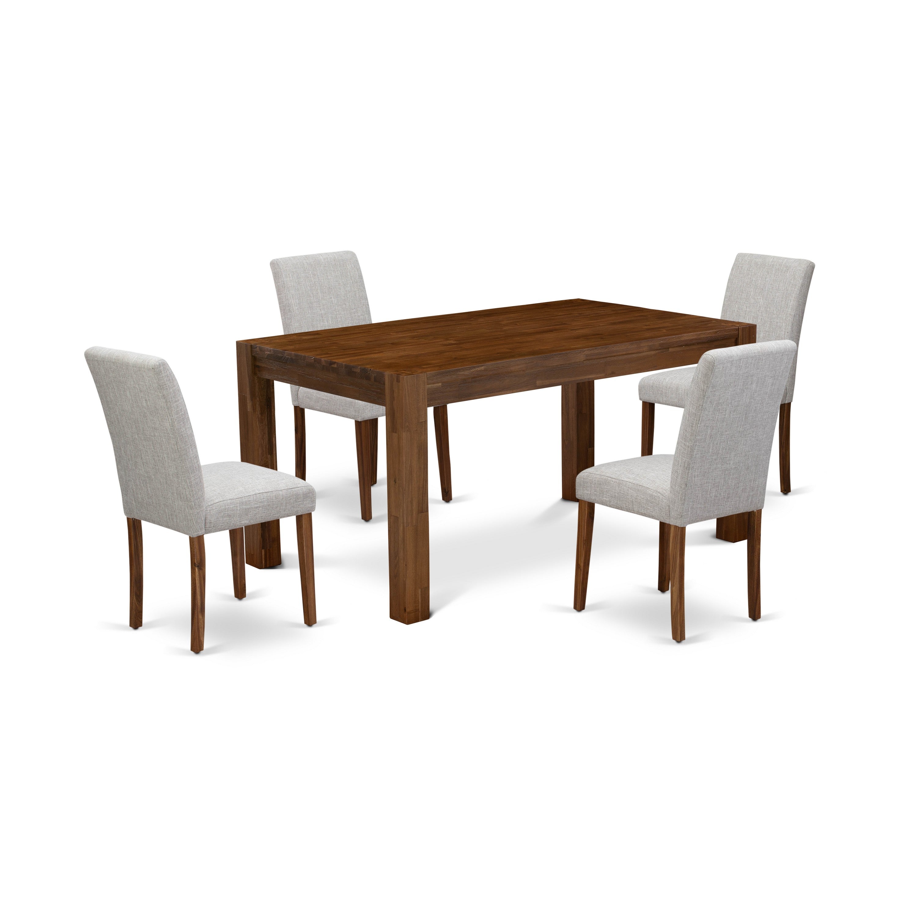 EAST WEST FURNITURE - CNAB5-NN-35 - 5-Pc Dining Table Set- 4 Dining Chairs and Rectangular Dining Table - Doeskin Linen Fabric Seat and High Chair Back (Antique Walnut Finish)