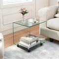 C-Shaped End Table Modern Tempered Glass Side Table with Shelf
