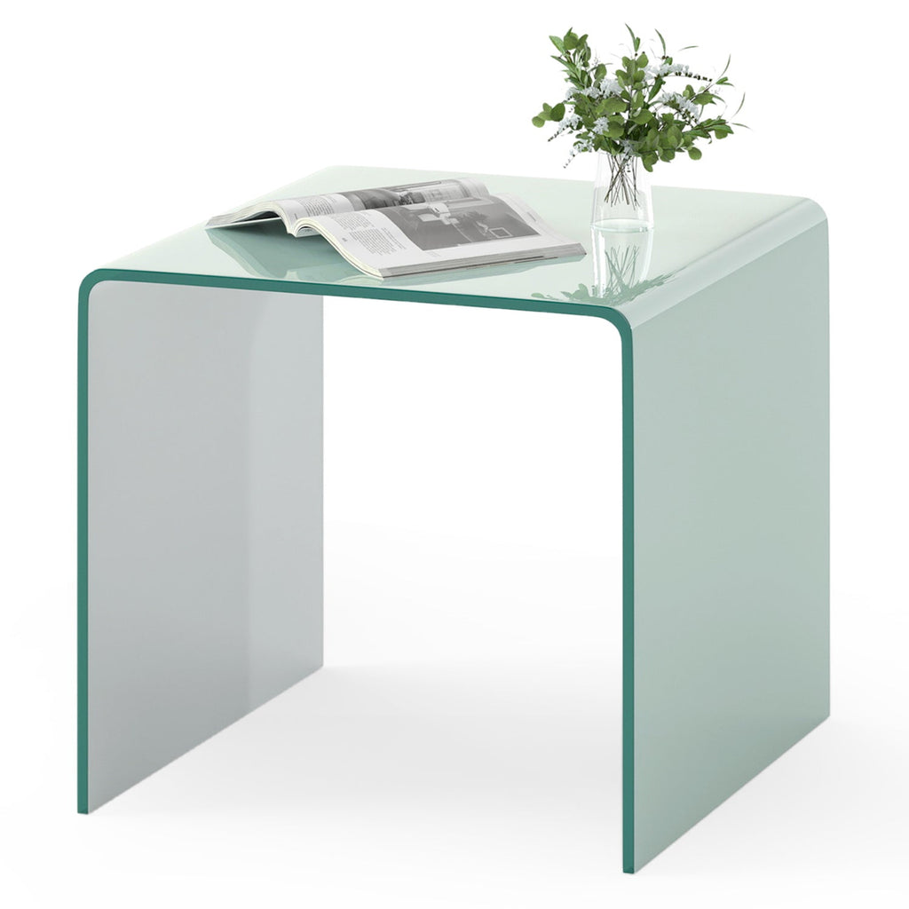 C-Shaped End Table Modern Tempered Glass Side Table with Shelf