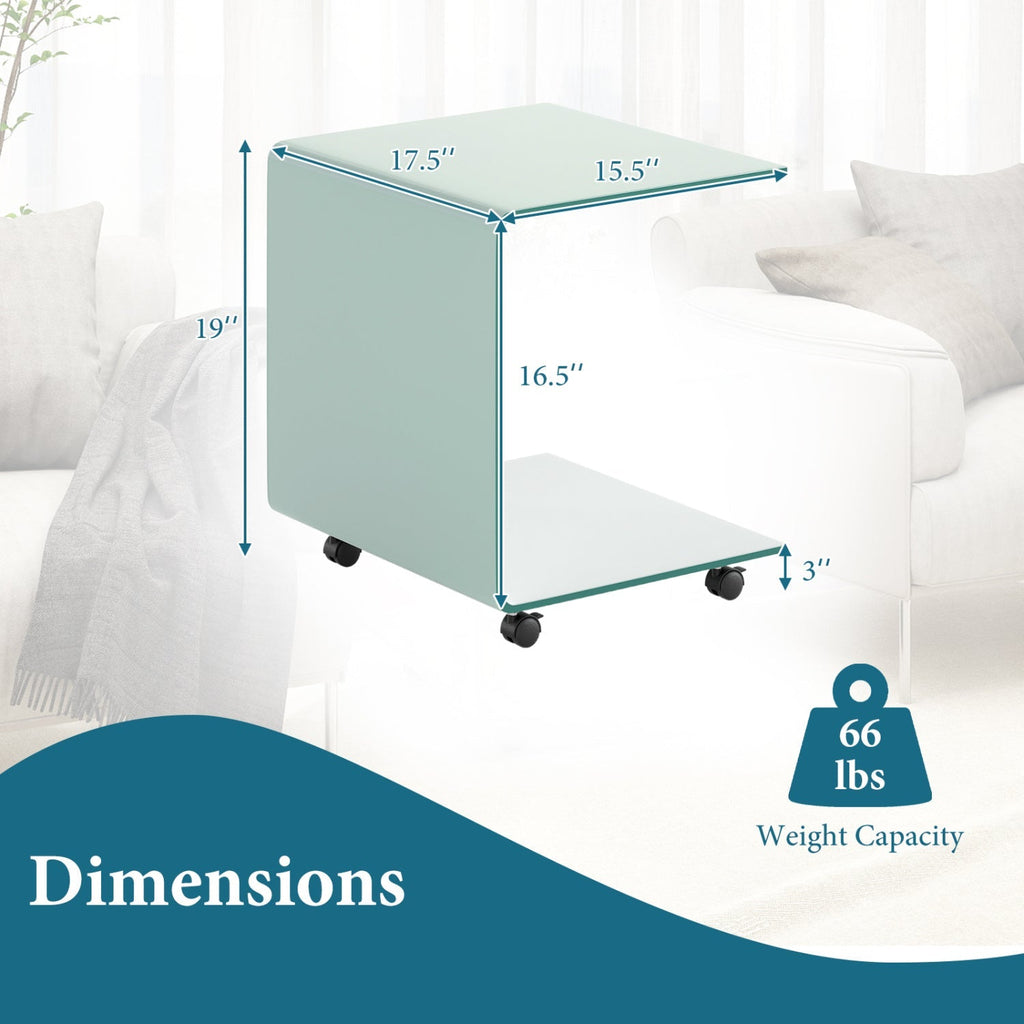 C-Shaped End Table Modern Tempered Glass Side Table with Shelf