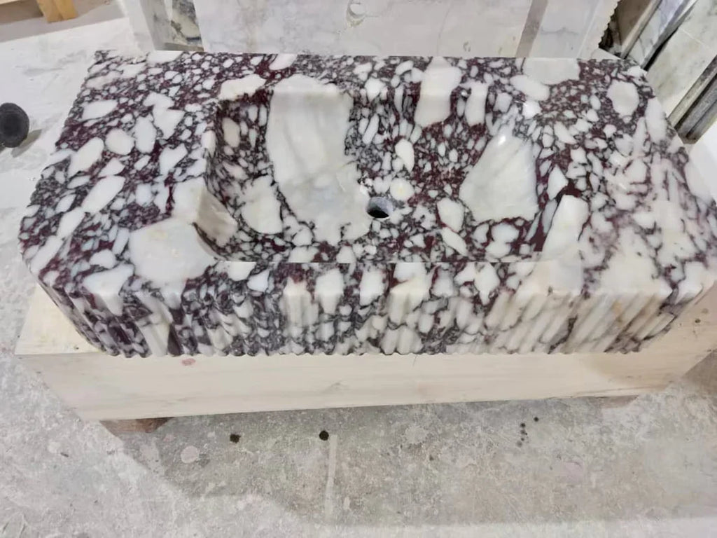 Calacatta Viola Marble Wall-mount Bathroom Vanity Sink - Ribbed Textured 18x32