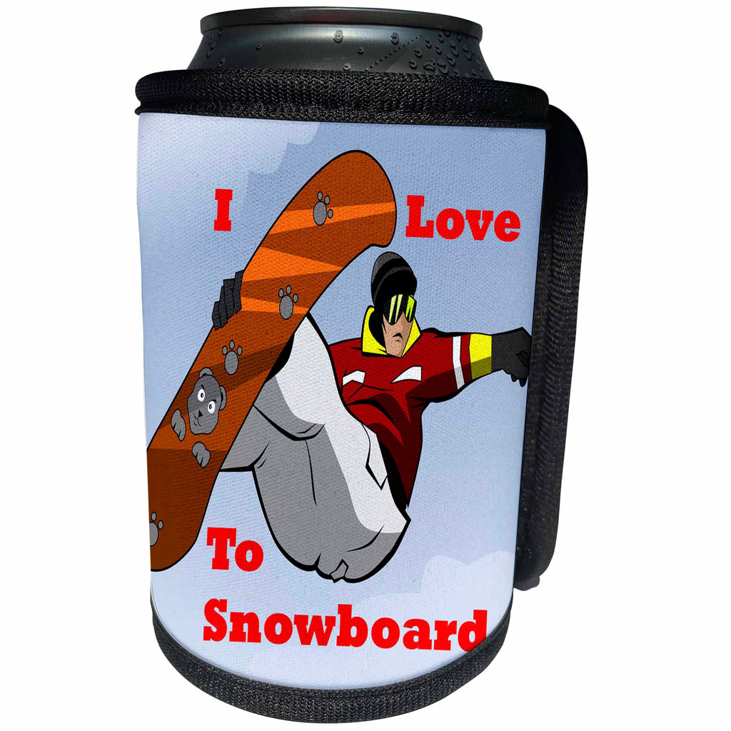 3dRose Florene - Numbers Symbols And Sayings - Image of Cartoon I Love To Snowboard with Man and Board - Can Cooler Bottle Wrap (cc_233010)