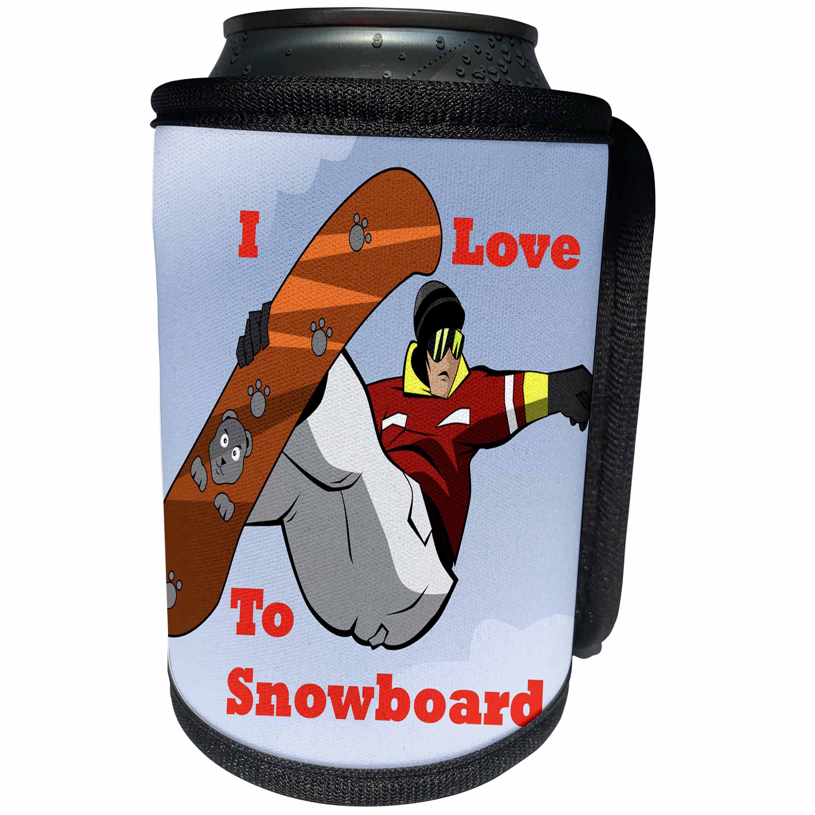 3dRose Florene - Numbers Symbols And Sayings - Image of Cartoon I Love To Snowboard with Man and Board - Can Cooler Bottle Wrap (cc_233010)