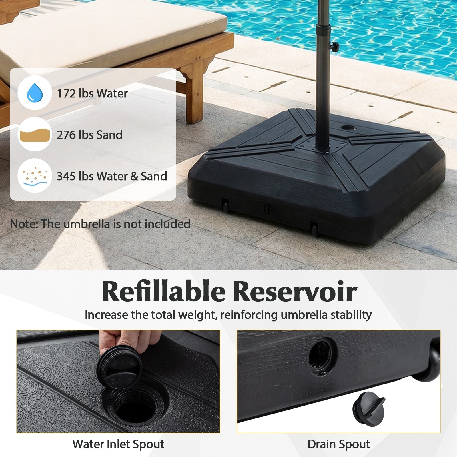 Cantilever Offset Umbrella Base with Wheels for Backyard Poolside