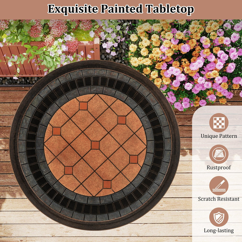 24" Round Patio Dining Table Weather-resistant Cast Aluminum Table-Bronze