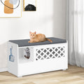 Cat Litter Box Enclosure with Removable Cushion and Front Open Door-White