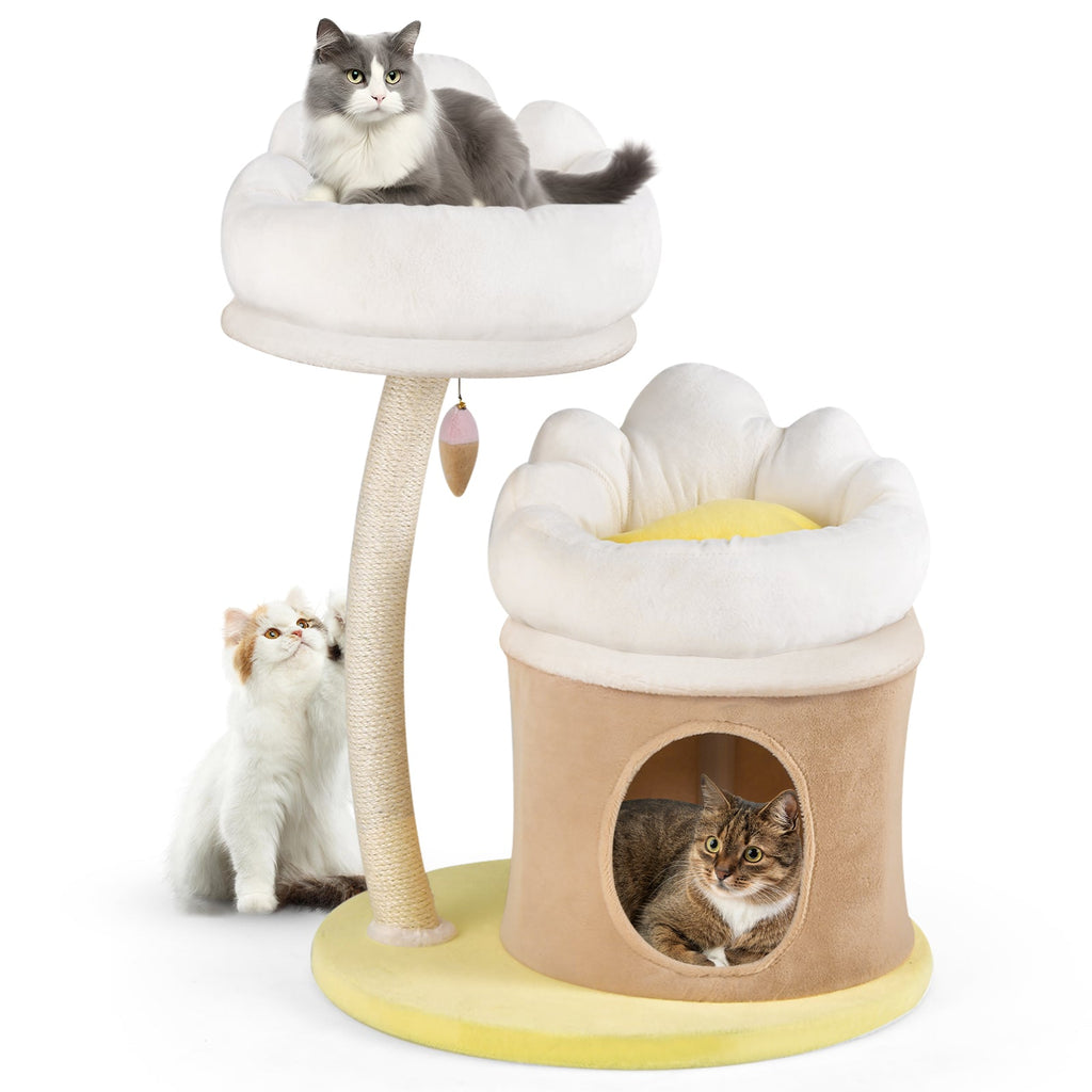 Cat Tree Small Cat Tower with 2 Removable and Washable Perches-White