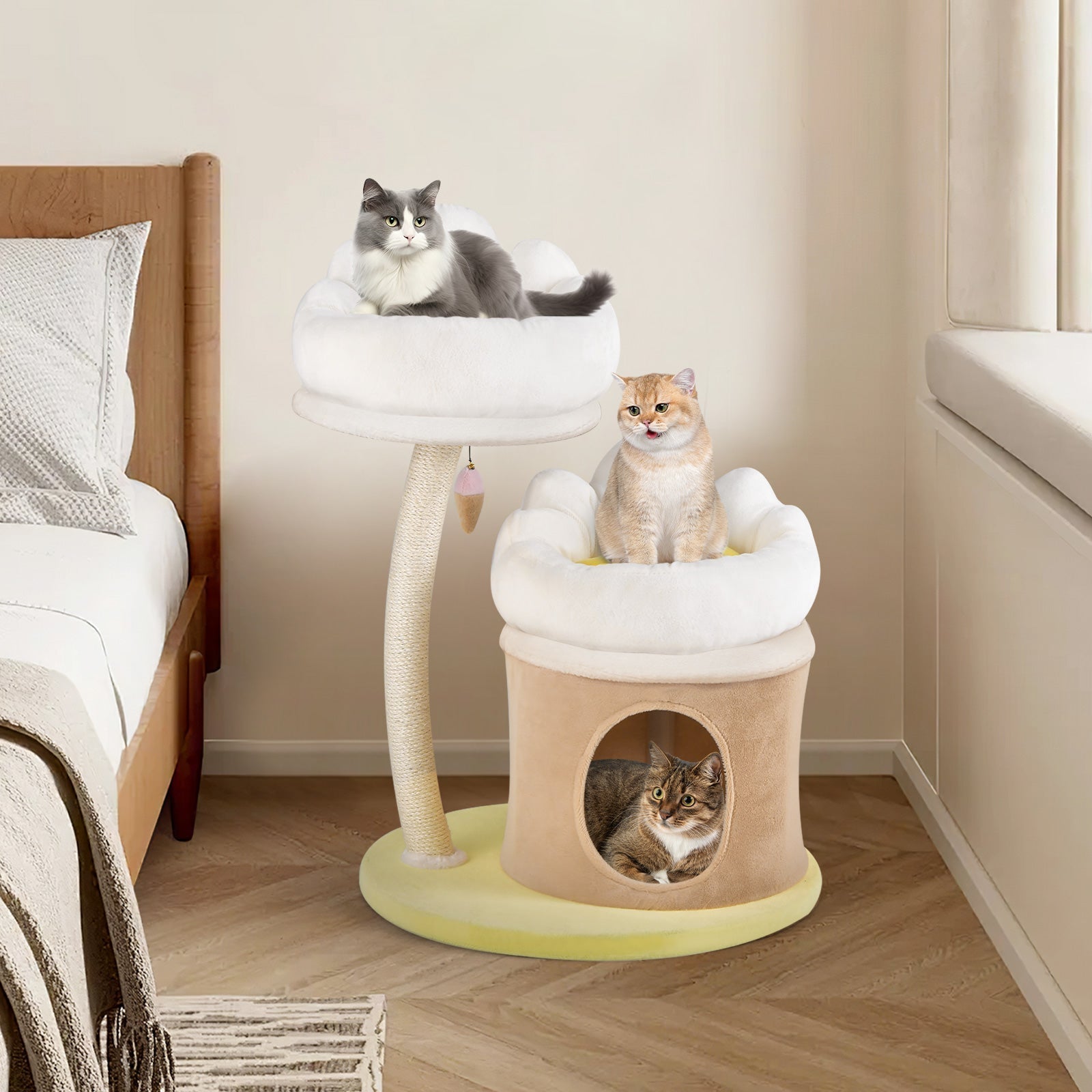 Cat Tree Small Cat Tower with 2 Removable and Washable Perches-White