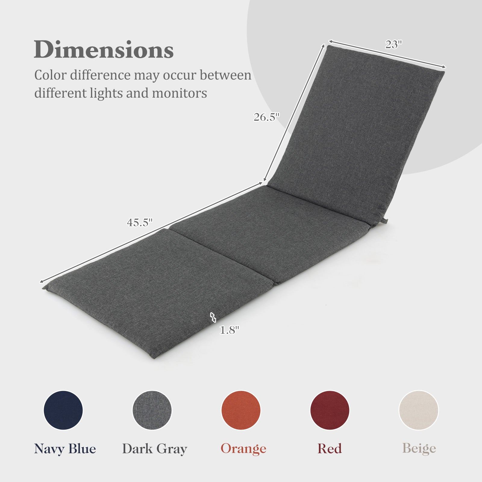 Outdoor Chaise Lounge Cushion Patio Furniture Folding Pad with Fixing Straps