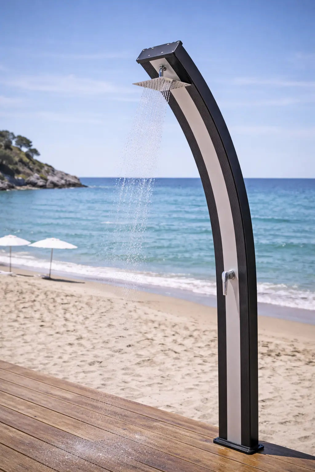 Sunneday SS0970 Outdoor Shower – 9 Gallon Solar Heated Shower with Adjustable Temperature Control, Self-De-Scaling Shower Head & Cold Water Faucet – Ideal for Camping, Poolside, and Beach Use – Black
