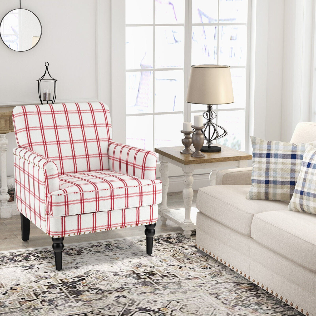 Modern Upholstered Padded Accent Chair with Rubber Wood Legs