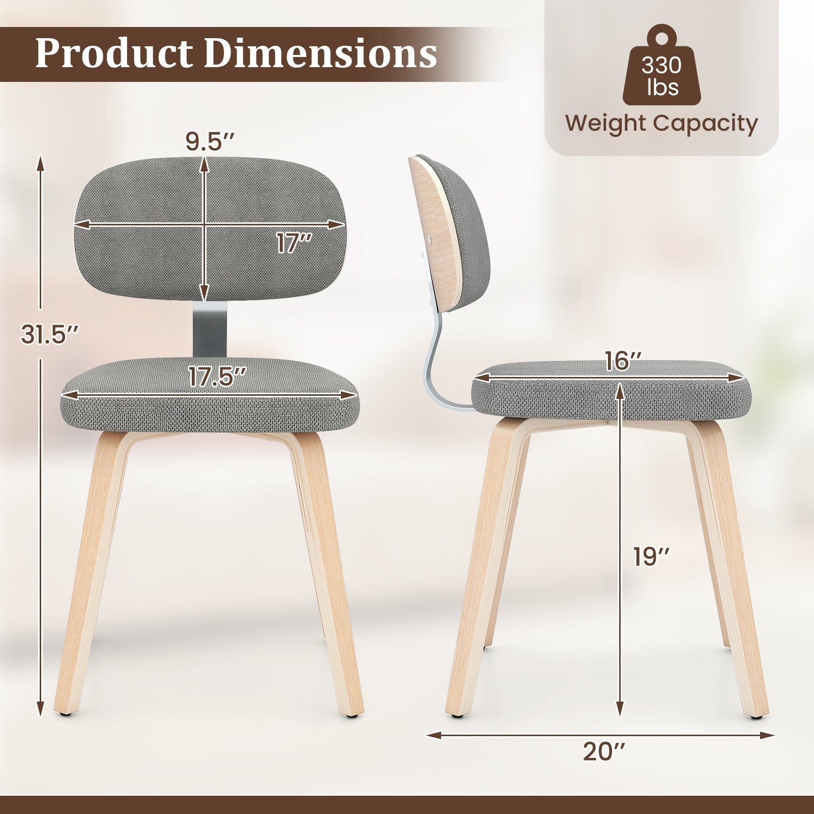 Chenille Fabric Upholstered Wooden Kitchen Chairs Set of 4