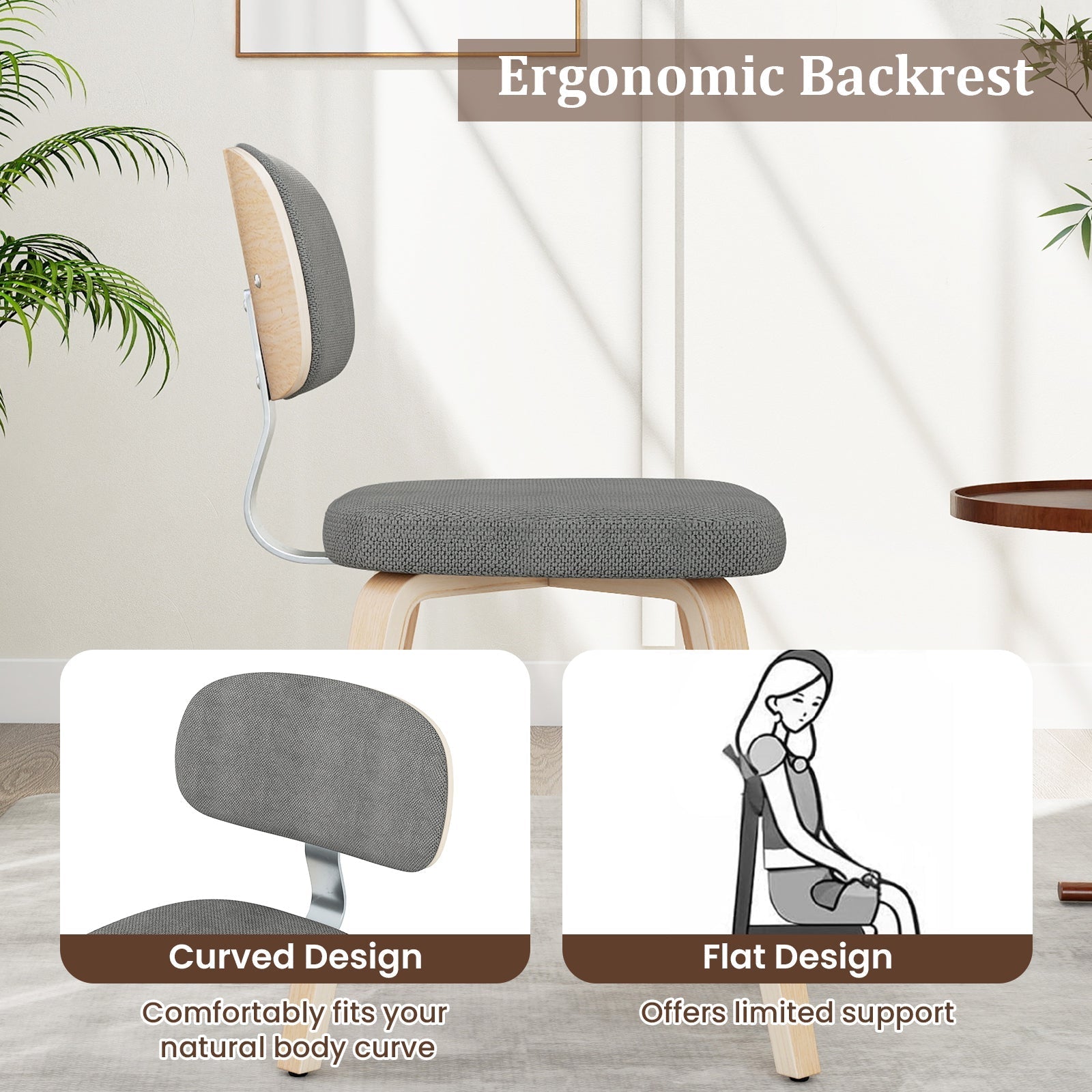 Chenille Fabric Upholstered Wooden Kitchen Chairs Set of 4