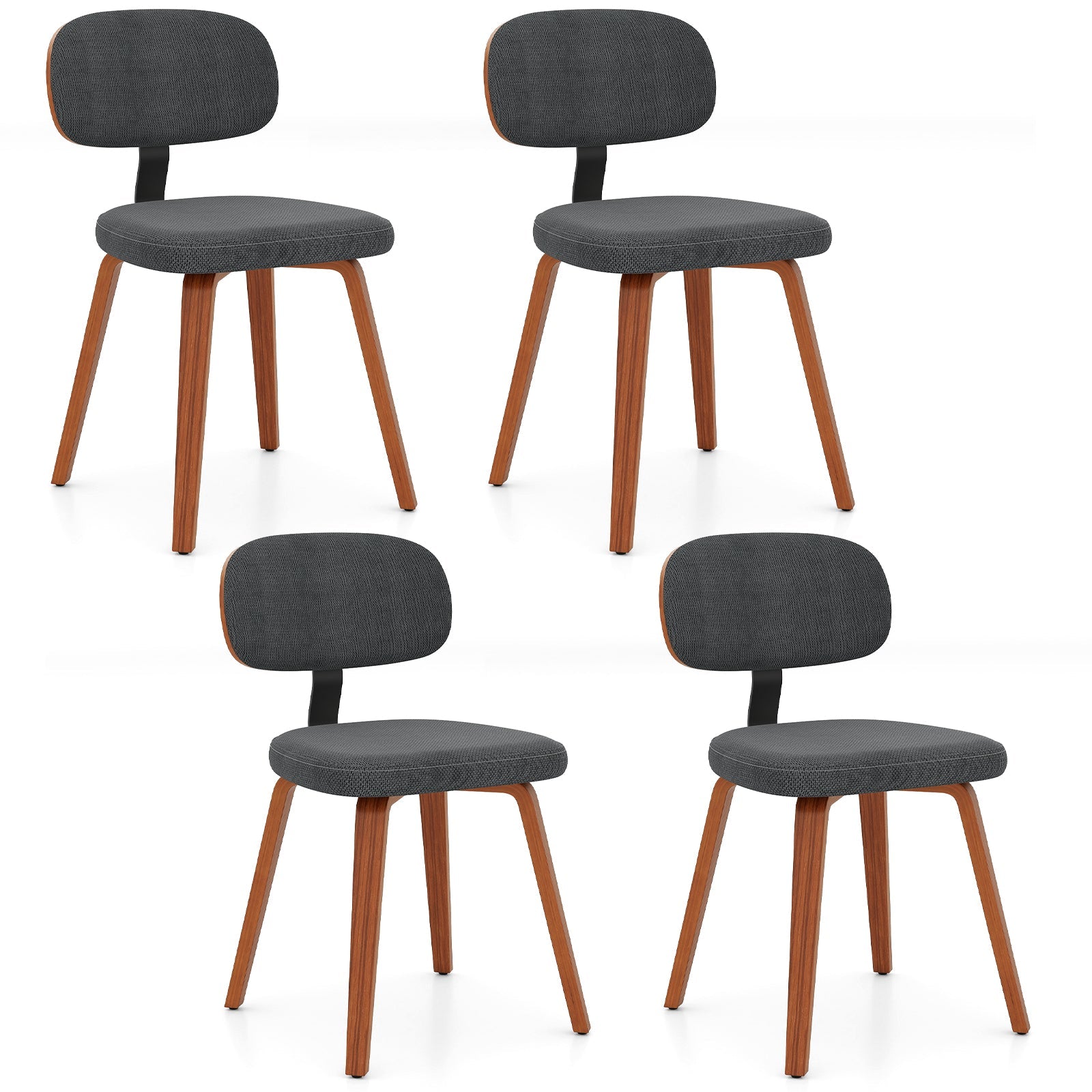 Chenille Fabric Upholstered Wooden Kitchen Chairs Set of 4