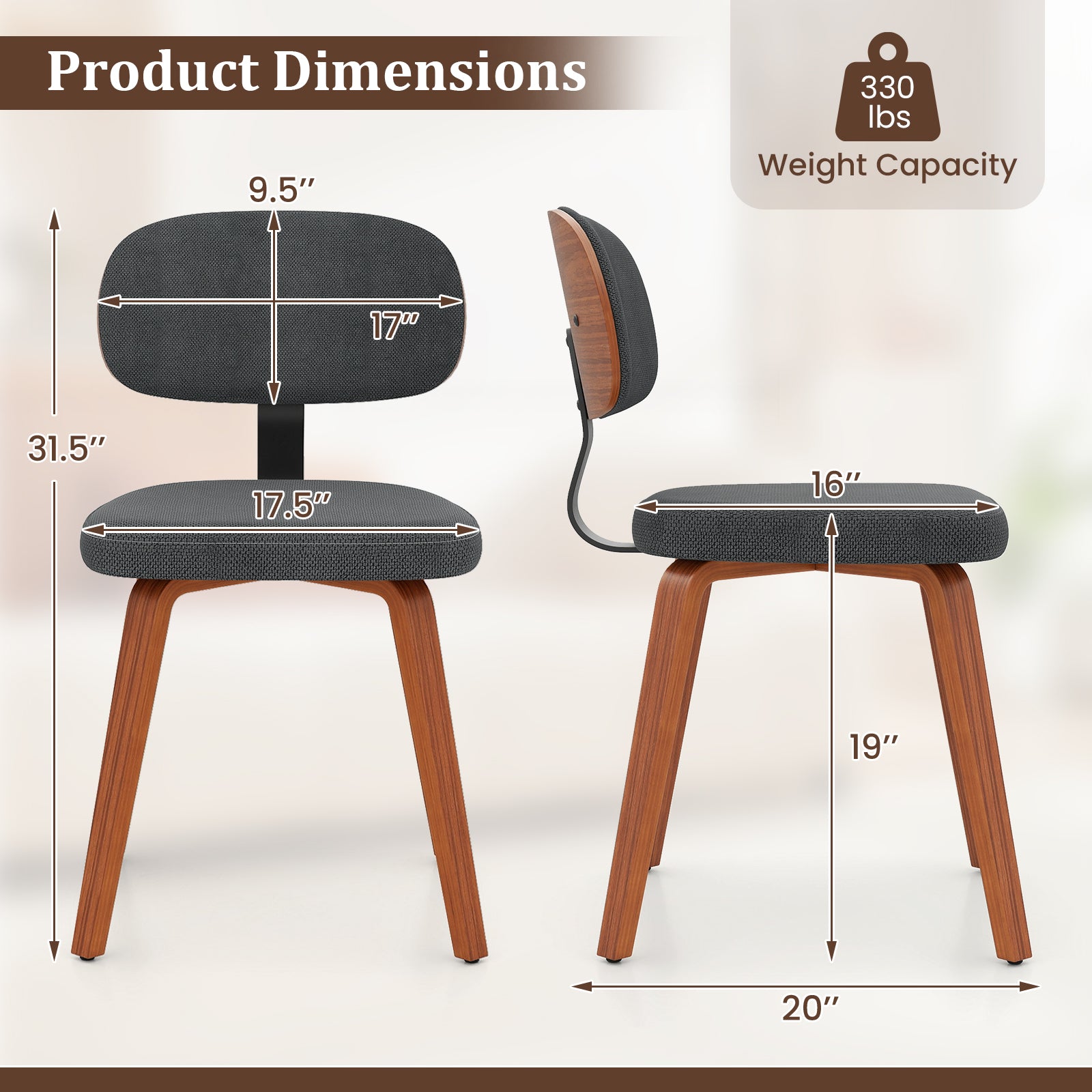 Chenille Fabric Upholstered Wooden Kitchen Chairs Set of 4