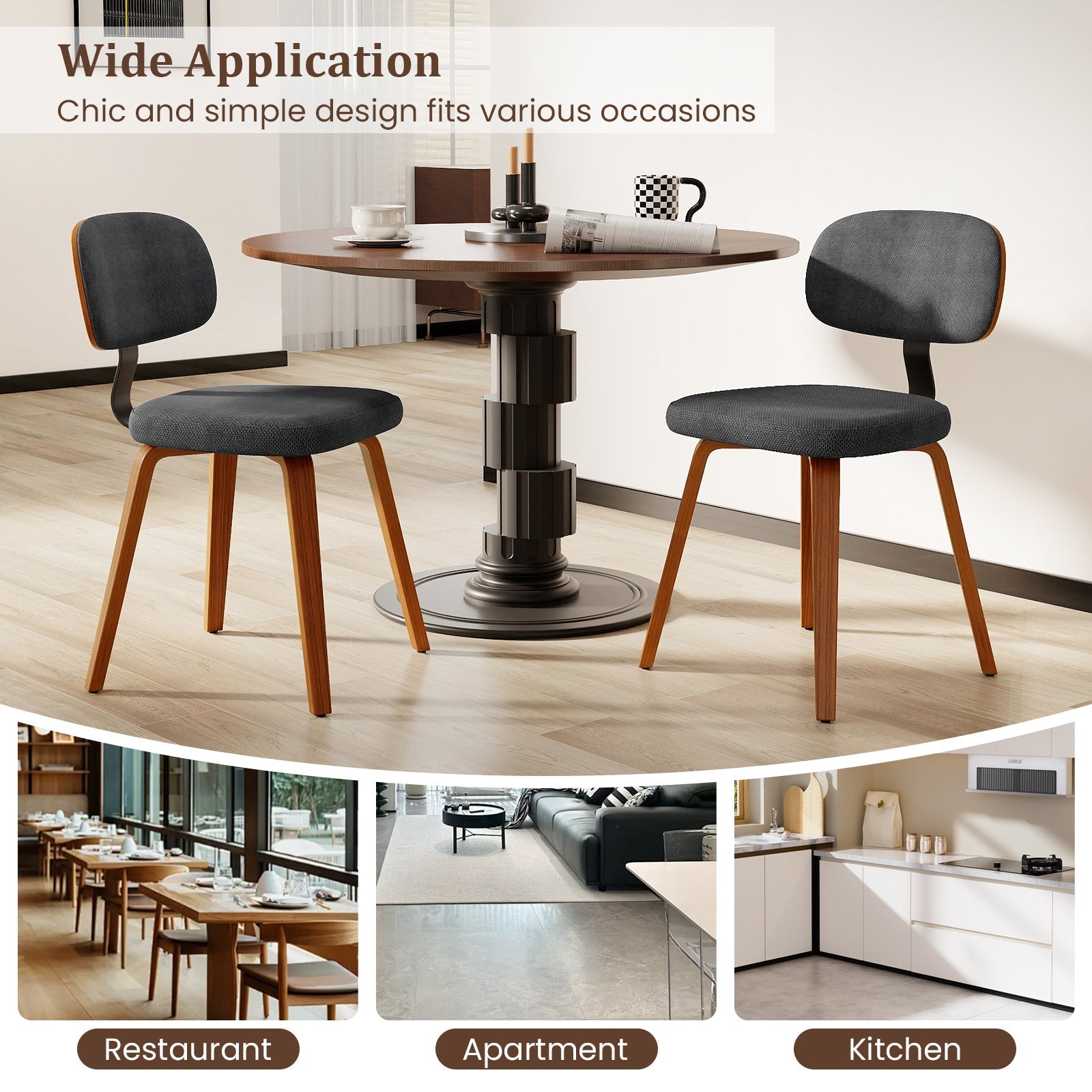 Chenille Fabric Upholstered Wooden Kitchen Chairs Set of 4