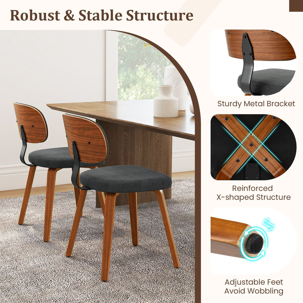 Chenille Fabric Upholstered Wooden Kitchen Chairs Set of 4