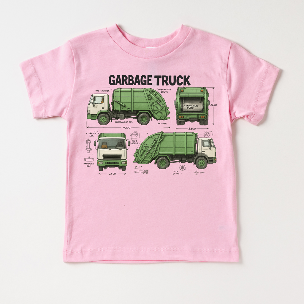 Garbage Truck Blueprints Shirt - Fun Garbage Truck Tee