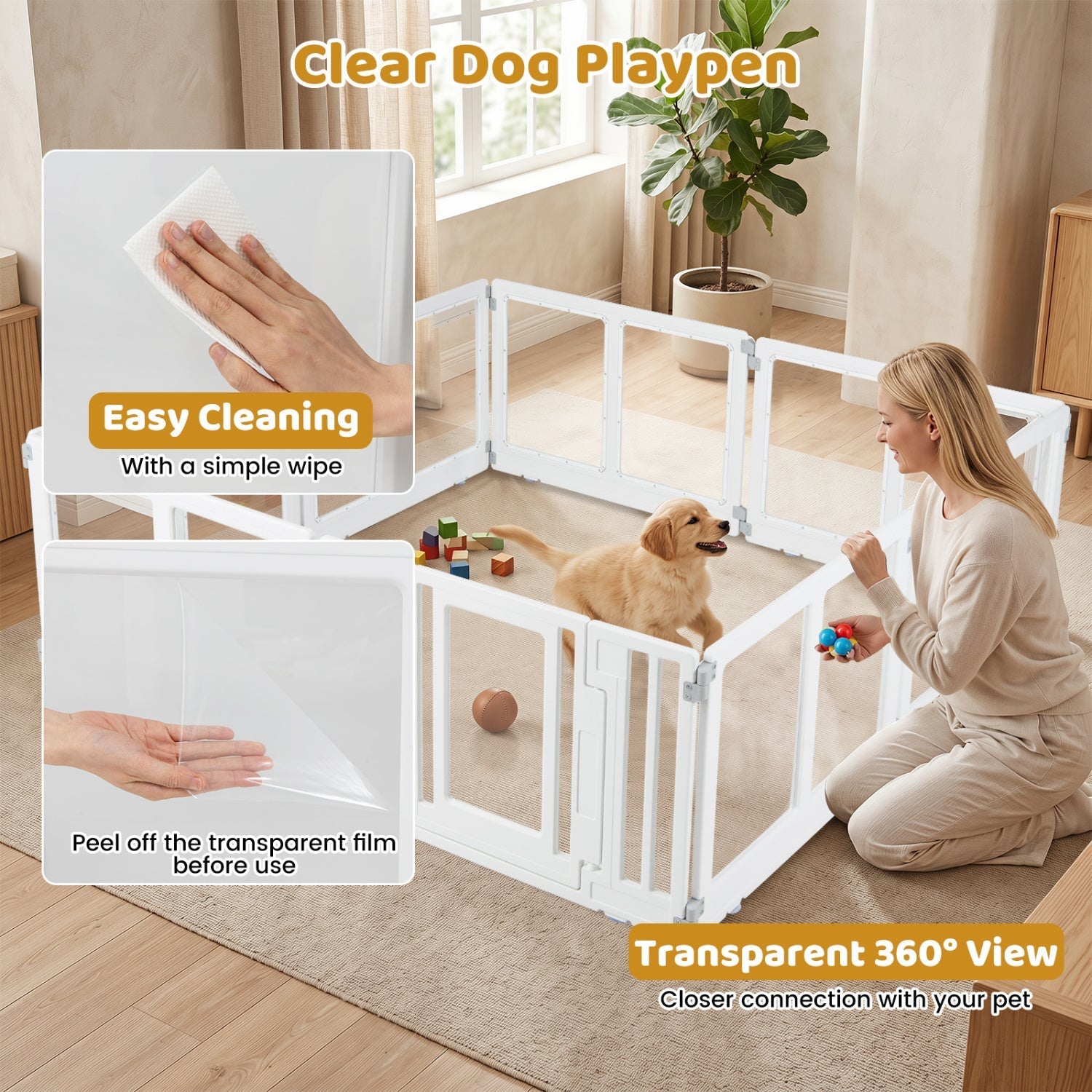 Clear Plastic Dog Playpen with Door - 8 Panel