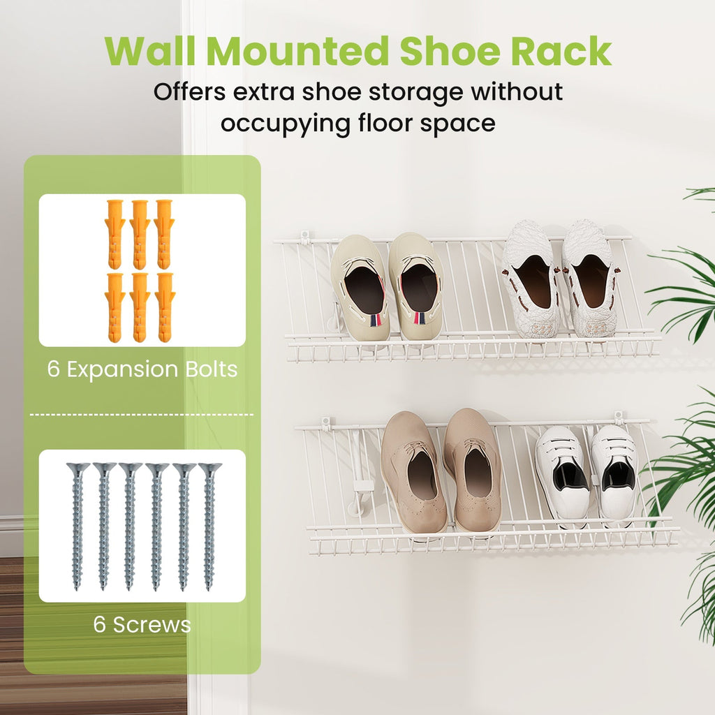 Closet Shelves Wall Mounted Set of 2 Metal Wire Shoe Racks