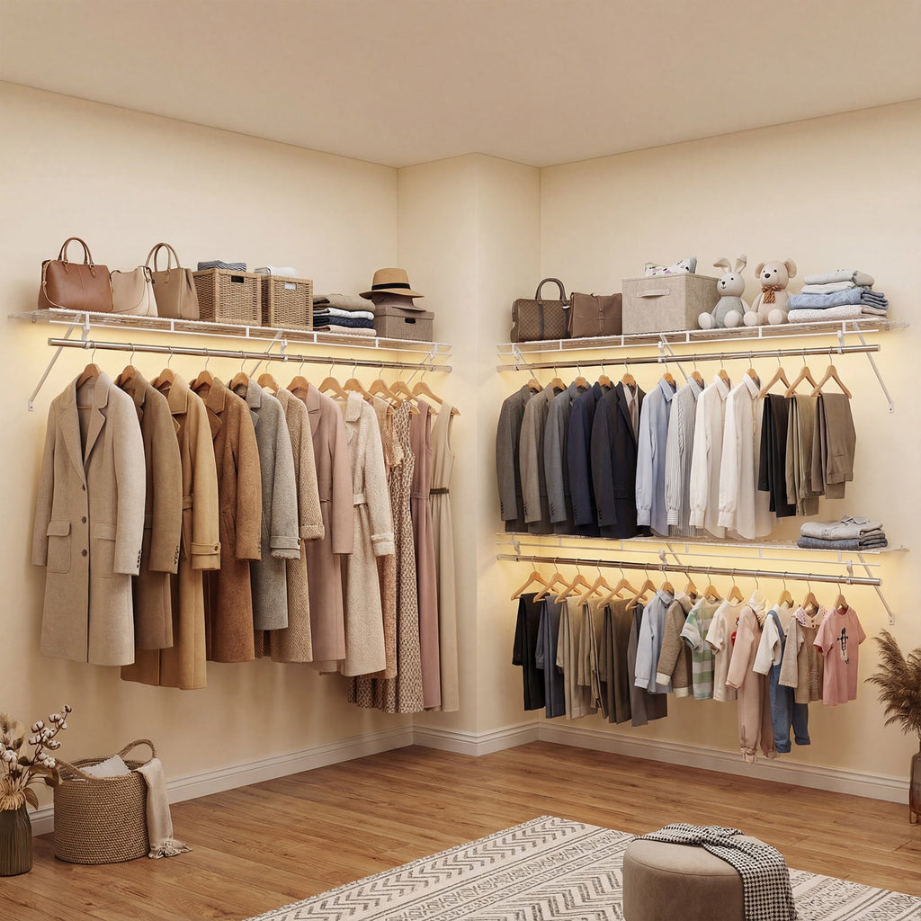 Closet Shelves Wall Mounted with Hanging Rod for Laundry Room
