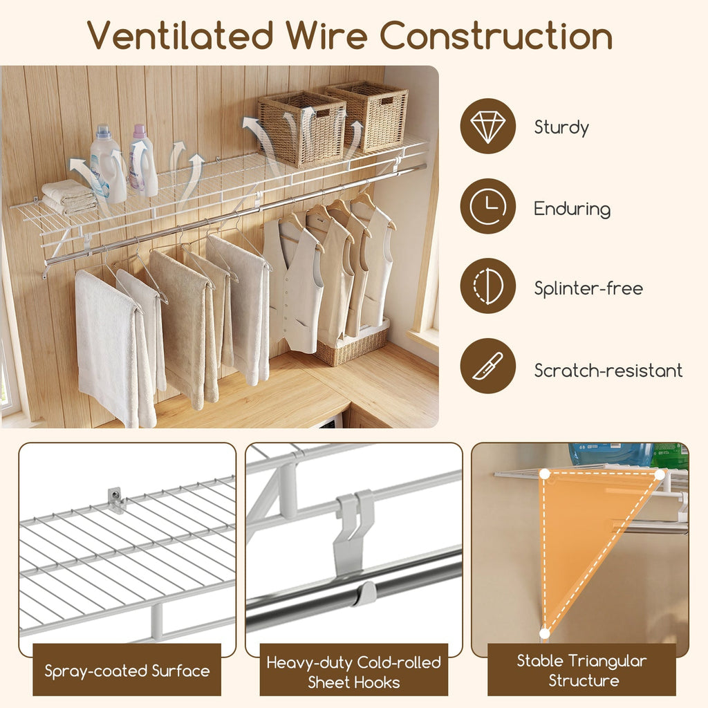 Closet Shelves Wall Mounted with Hanging Rod for Laundry Room