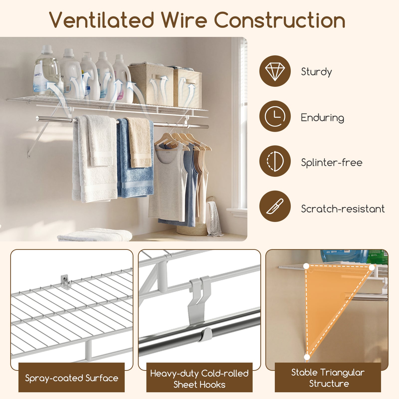 Closet Shelves Wall Mounted with Ventilated Metal Wire Shelving Kit