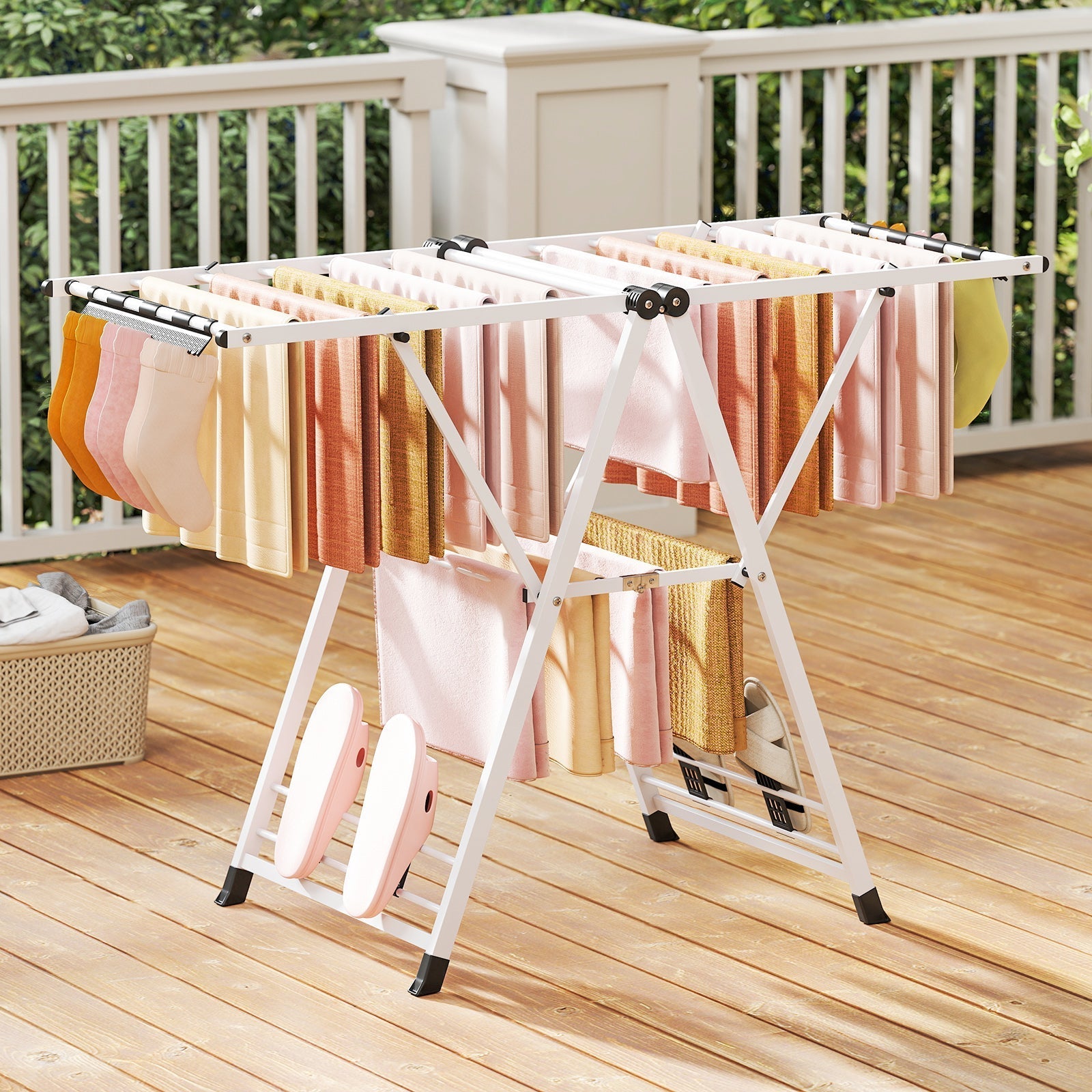 Clothes Drying Rack with Height Adjustable Wings