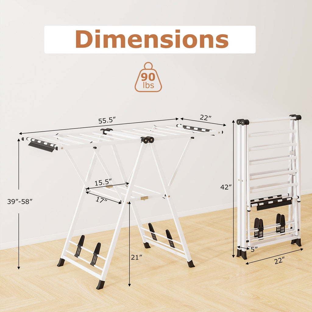 Clothes Drying Rack with Height Adjustable Wings