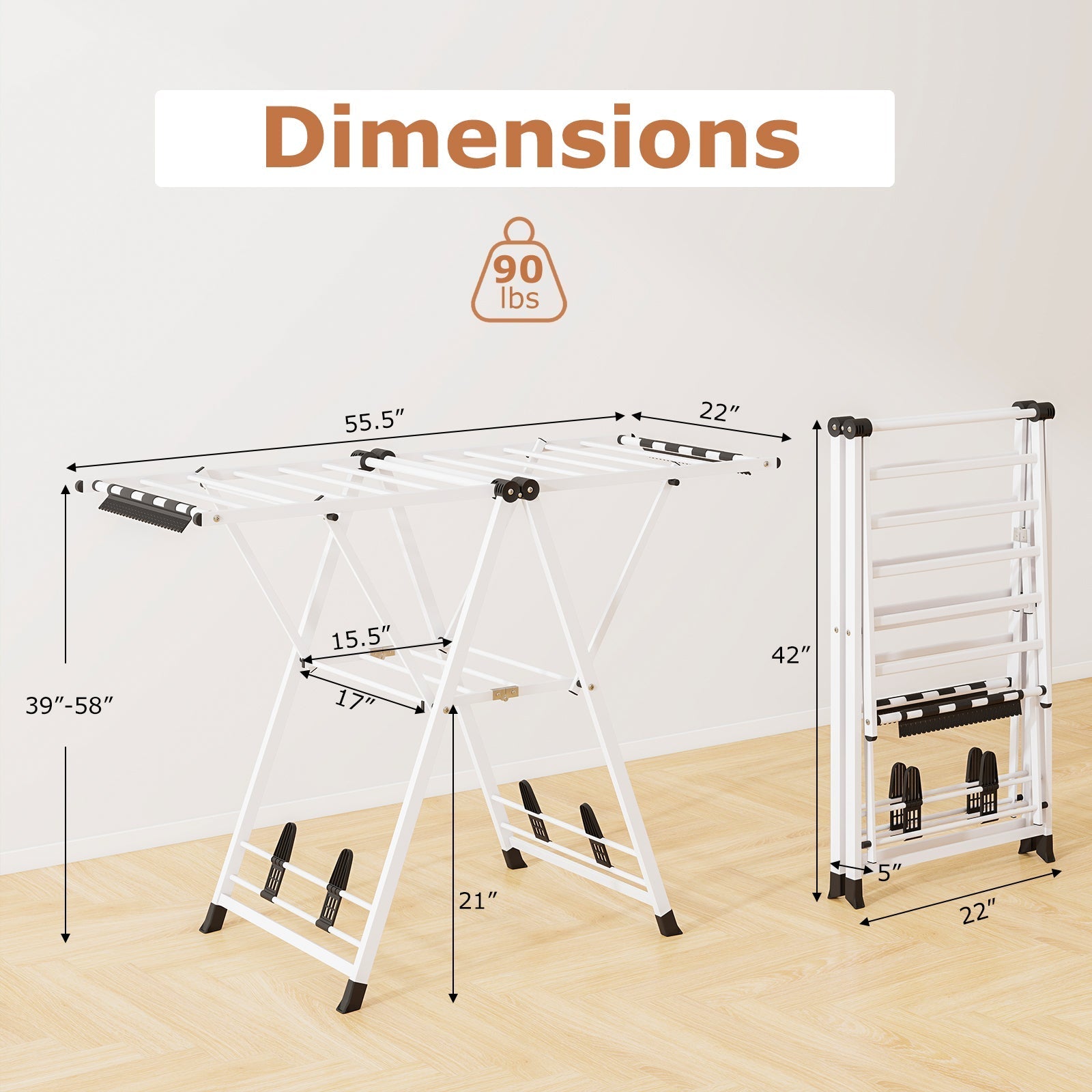 Clothes Drying Rack with Height Adjustable Wings