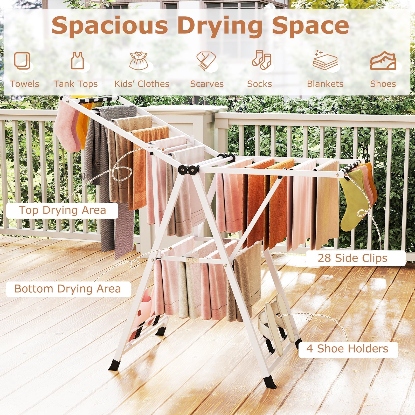 Clothes Drying Rack with Height Adjustable Wings