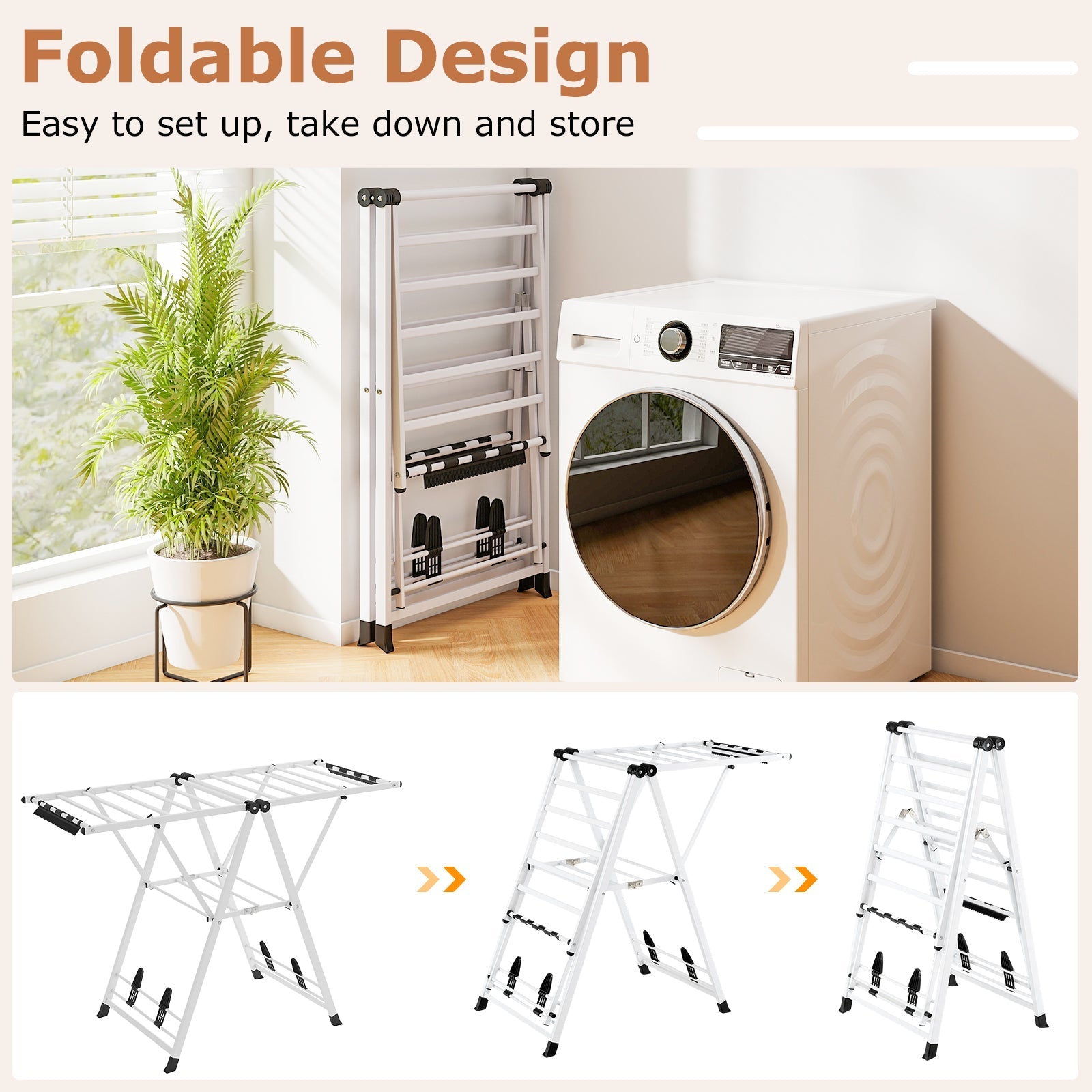 Clothes Drying Rack with Height Adjustable Wings