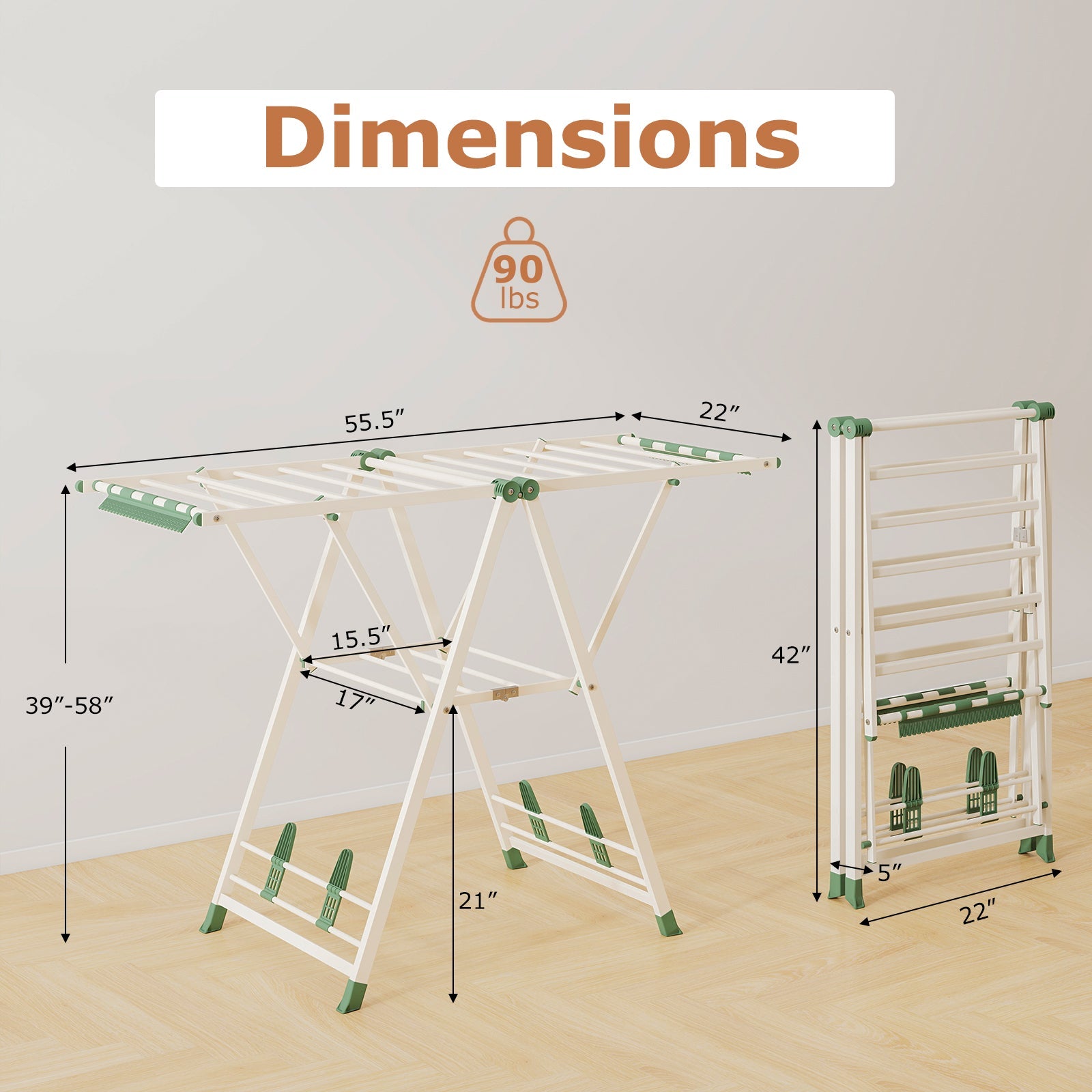 Clothes Drying Rack with Height Adjustable Wings