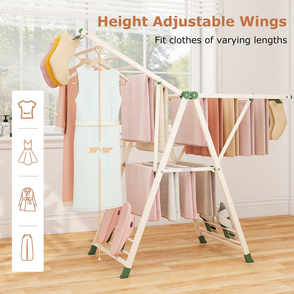 Clothes Drying Rack with Height Adjustable Wings