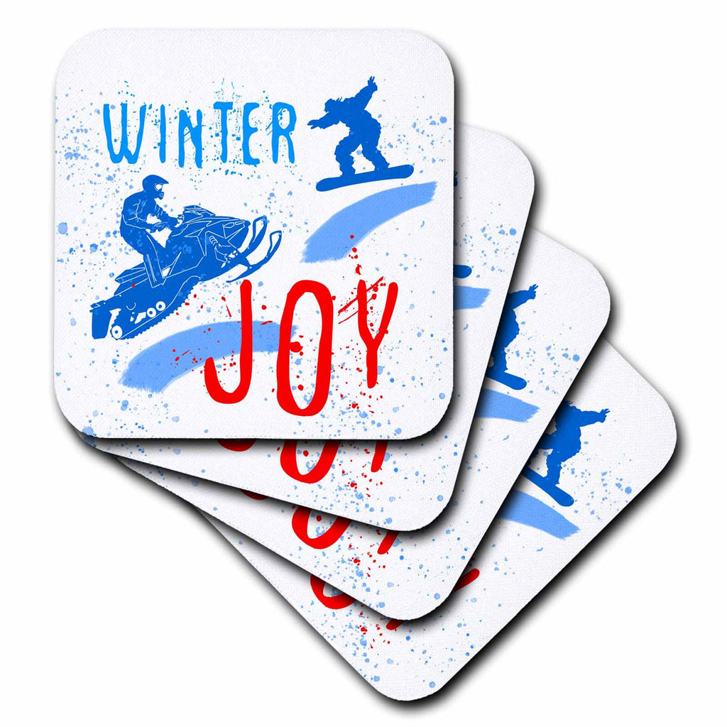 3dRose Alexis Design - Sport Winter - Snowmobile, Snowboard, Snow. Winter Joy Colorful Text. Winter Sport - Coasters