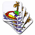 3dRose All Smiles Art Sports and Hobbies - Cute Funny Giraffe Jet Skiing Beach Cartoon - Coasters